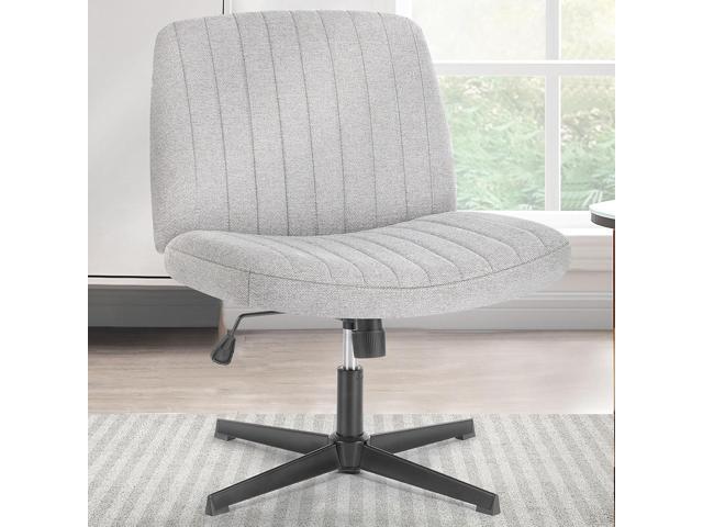 Sweetcrispy Criss Cross Chair Legged, Armless Office Wide Desk Chair No Wheels, Swivel Vanity Height Adjustable Fabric Modern Computer Task Seating.