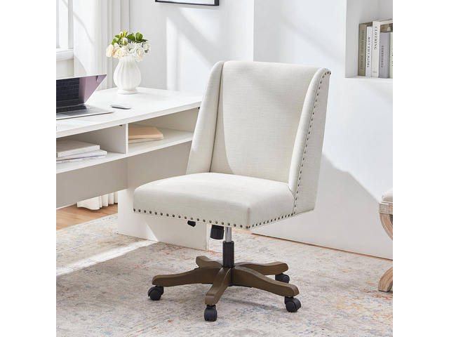 Armless Upholstered Office Chair with Wooden Legs, Modern Criss Cross Adjustable Home Office Desk Chair No Arms Sewing Chair Swivel Chair for Women...