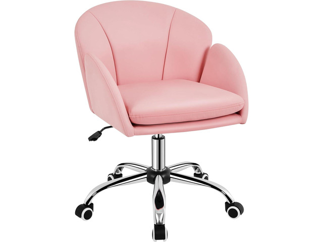 Yaheetech Cute Petal Desk Chair Home Office Chair Swivel Upholstered Leather Desk Chair Makeup Vanity Chair with Armrests for Bedroom Modern...