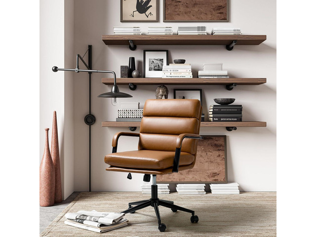HULALA HOME Modern Faux Leather Home Office Chair with Tilt Lock & Metal Base, Desk Chair with Wheels & Padded Cushion, 360Â° Swivel Wide Seat...