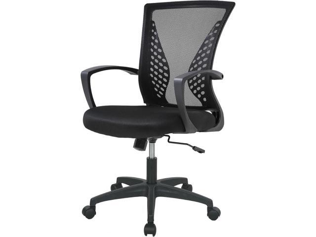 Home Office Chair Mid Back PC Swivel Lumbar Support Adjustable Desk Task Computer Ergonomic Comfortable Mesh Chair with Armrest (Dark Black)