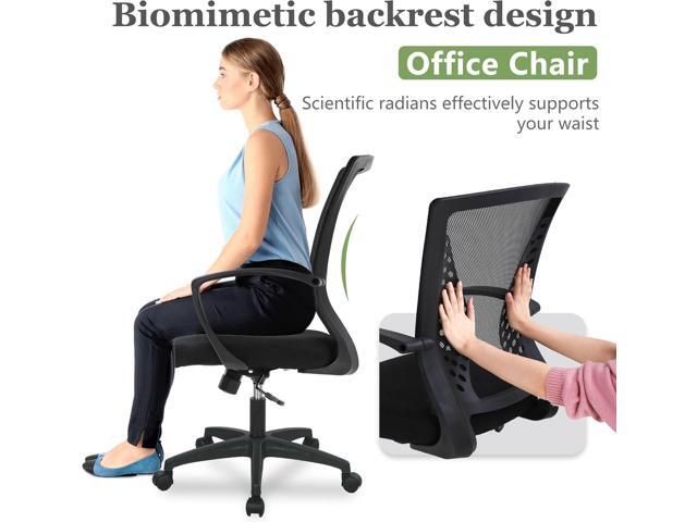 Home Office Chair Mid Back PC Swivel Lumbar Support Adjustable Desk Task Computer Ergonomic Comfortable Mesh Chair with Armrest (Dark Black)