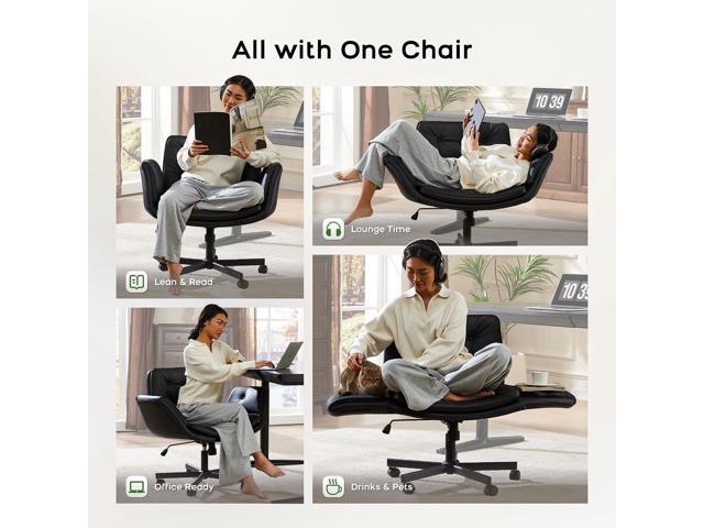 Criss Cross Chair with Armrests & Wheels, PU Leather Vanity Chair, Comfortable Adjustable Swivel Computer Office Desk Chairs for Home, Make Up, Bed...