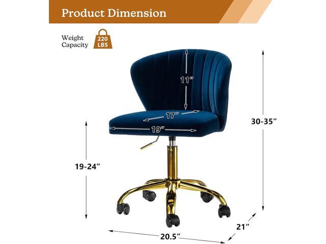 TINA'S HOME Office Desk Chairs with Wheels & Gold Base, Modern Velvet Cute Armless Office Chair, Adjustable Low Back Swivel Rolling Chair,...