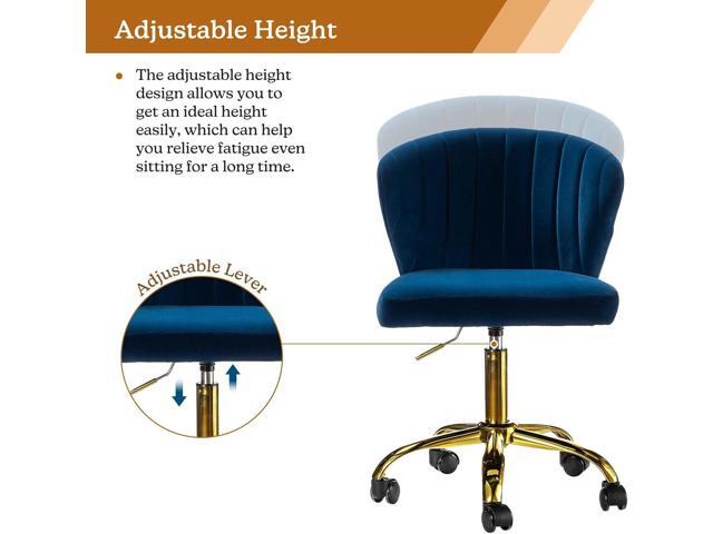 TINA'S HOME Office Desk Chairs with Wheels & Gold Base, Modern Velvet Cute Armless Office Chair, Adjustable Low Back Swivel Rolling Chair,...