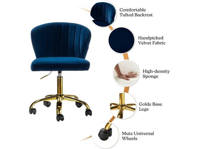 TINA'S HOME Office Desk Chairs with Wheels & Gold Base, Modern Velvet Cute Armless Office Chair, Adjustable Low Back Swivel Rolling Chair,...