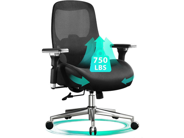 750lbs Big and Tall Office Chair with Wide Thick Seat Cushion for Heavy People Ergonomic Computer Mesh Desk Chairs with 4D Armrests, Adjustable...