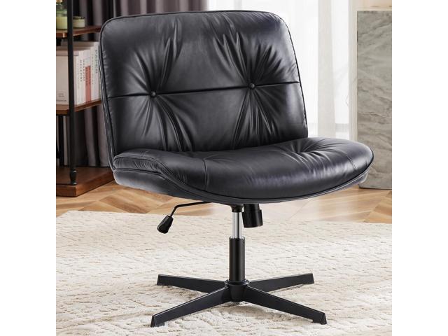 DUMOS Criss Cross Chair Legged Office Wide Comfy Desk Seat, No Wheels Armless Computer Task Seating, Swivel Vanity Home Height Adjustable