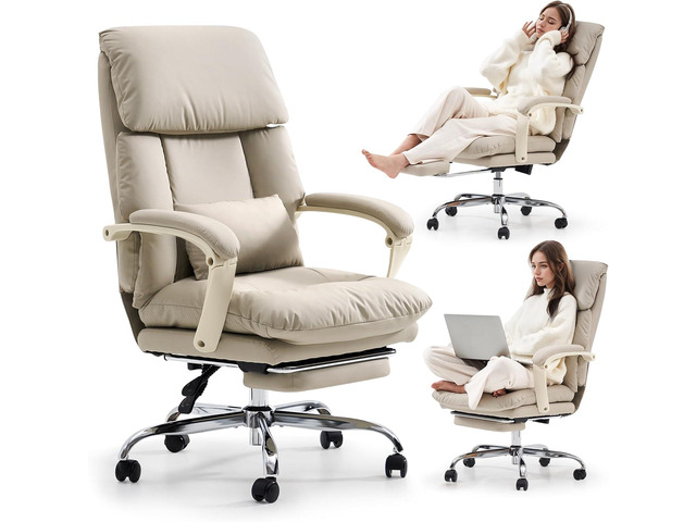 EMIAH Office Chair with Foot Rest, Ergonomic Executive Office Chair with Arms, Reclining High Back PU Leather Comfy Swivel Computer Desk Chairs...