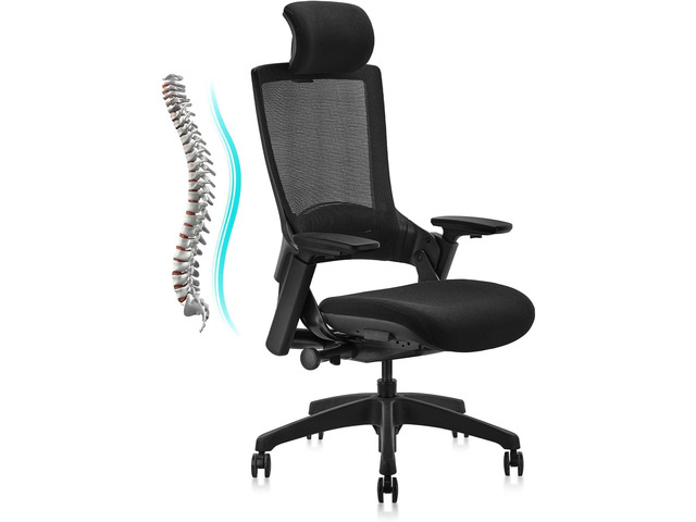 CLATINA Ergonomic High Swivel Executive Chair with Adjustable Height Head 3D Arm Rest Lumbar Support and Upholstered Back for Home Office Black...