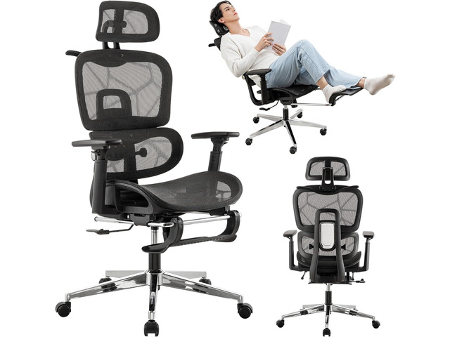 Mesh Ergonomic Office Chair with Footrest,High Back Mesh Gaming Chair with Lumbar Support,Adjustable Headrest and Armrests for Home Office Desk Chair
