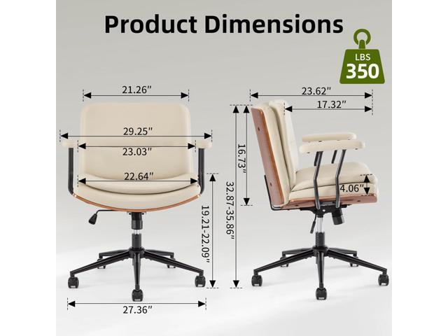 Criss Cross Chair with Armrests & Wheels, PU Leather Adjustable Swivel Walnut Task Chair with Wide Seat, Ergonomic Mid Back Computer Office Desk...