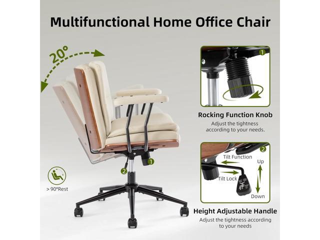 Criss Cross Chair with Armrests & Wheels, PU Leather Adjustable Swivel Walnut Task Chair with Wide Seat, Ergonomic Mid Back Computer Office Desk...