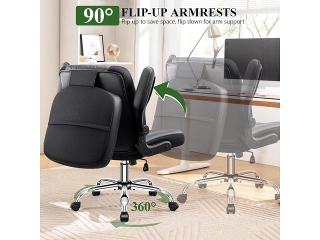 Criss Cross Office Chair with 2-in-1 Flip Backrest Ergonomic PU Leather Floor Sitting Chair, Adjustable Height, 360° Swivel & Flip-Up Arms,...