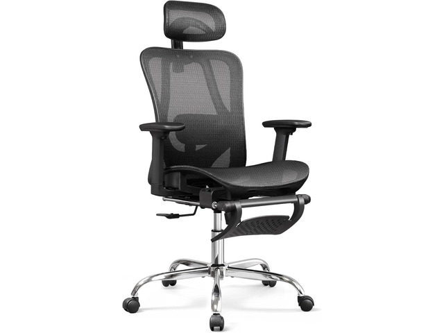 DEVAISE Ergonomic Mesh Office Desk Chair, Retractable Footrest and Adjustable Lumbar Support, Comfy High Back Reclining Computer Gaming Chair, Tilt...