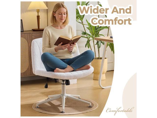 Karl home Criss Cross Chair Armless Desk Chair with Wheels Cross Legged Office SwivelChair Wide Adjustable Comfy Padded Vanity Chair with Dual...