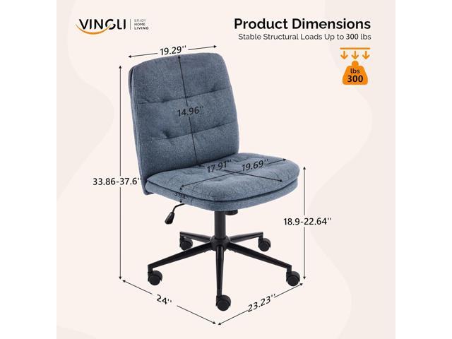 VINGLI Mid Back Armless Office Desk Chair with Wheels/no Wheels,360°Rocking Swivel Vanity Chair with Thickened Cushion,Adjustable Height Rolling...