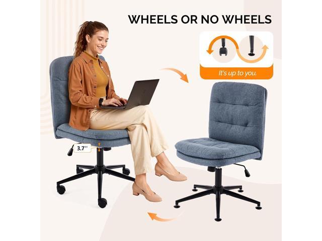 VINGLI Mid Back Armless Office Desk Chair with Wheels/no Wheels,360°Rocking Swivel Vanity Chair with Thickened Cushion,Adjustable Height Rolling...