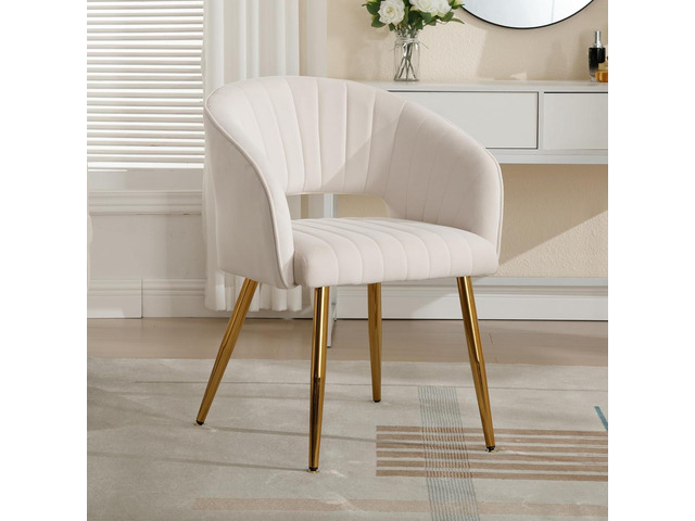 ABET Desk Chair with No Wheels, Velvet Home Office Armchair Gold Legs, Upholstered Modern Accent Chairs, Side Chair for Living Room Bedroom Vanity,...