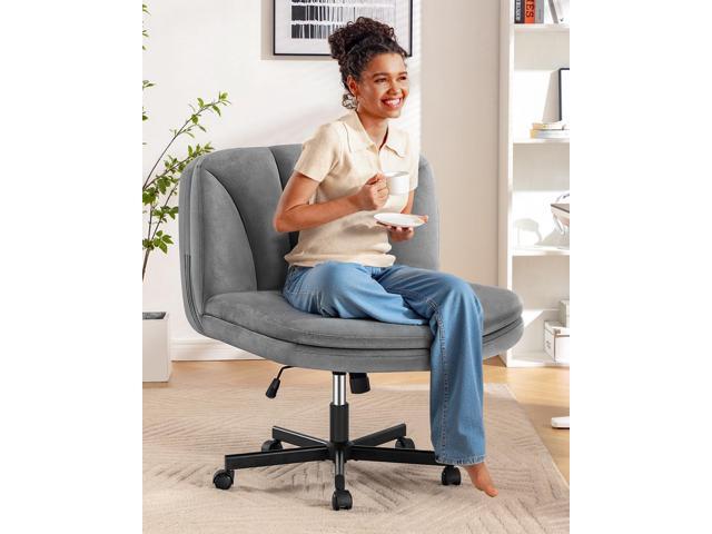 FelixKing Criss Cross Chair with Wheels, Cross Legged Office Chair, Armless Wide Vanity Desk Chair with 2 Layer Comfty Velvet & Back - Swivel for...