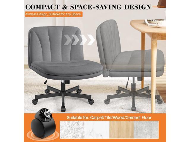 FelixKing Criss Cross Chair with Wheels, Cross Legged Office Chair, Armless Wide Vanity Desk Chair with 2 Layer Comfty Velvet & Back - Swivel for...