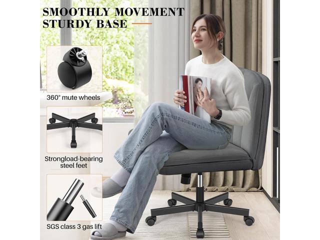 FelixKing Criss Cross Chair with Wheels, Cross Legged Office Chair, Armless Wide Vanity Desk Chair with 2 Layer Comfty Velvet & Back - Swivel for...