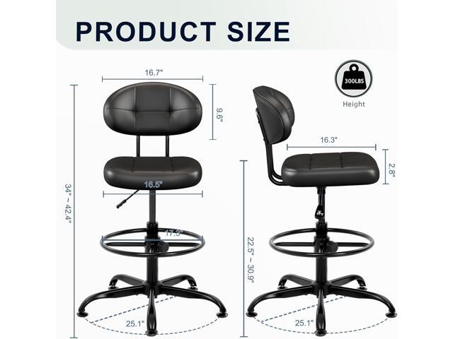 Misolant Armless Drafting Chair, Tall Office Chair no Wheels with Footrest Ring for Standing Desk, Small Faux Leather Executive Vanity Chair with...