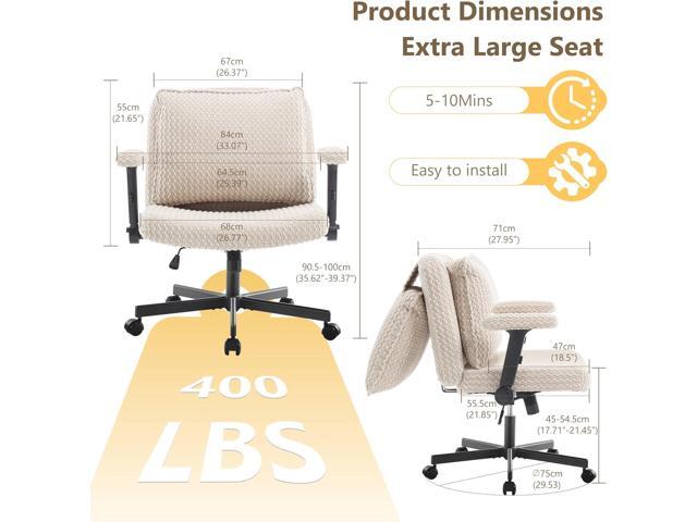 Fizzin Criss Cross Chair,Cross Legged Chair with Wheels and Arms,27' Wide Seat Office Desk Chair with Flipable Back Cushion,Mid Back Beige Swivel...