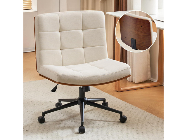 Furnimart Wide Swivel Criss Cross Legged Chair with Wheels, FSC Certified Wooden Desk Chair with Mid-Back Support, Comfy Armless Height Adjustable...