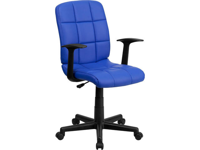 Flash Furniture Clayton Mid-Back Blue Quilted Vinyl Swivel Task Office Chair with Arms