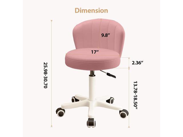 Small Desk Chair Round Rolling Chair with Back PU Leather Height Adjustable Swivel Vanity Work Computer Stool Chair for Home Office Bedroom