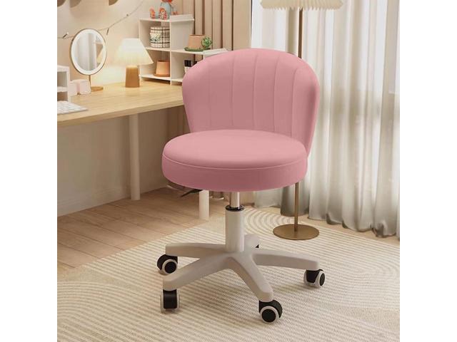 Small Desk Chair Round Rolling Chair with Back PU Leather Height Adjustable Swivel Vanity Work Computer Stool Chair for Home Office Bedroom