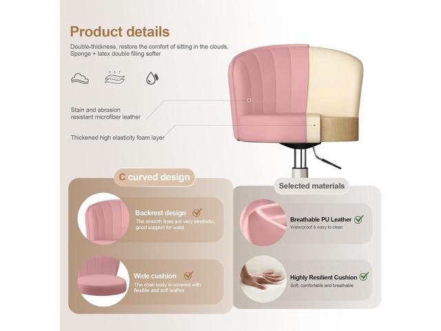 Small Desk Chair Round Rolling Chair with Back PU Leather Height Adjustable Swivel Vanity Work Computer Stool Chair for Home Office Bedroom