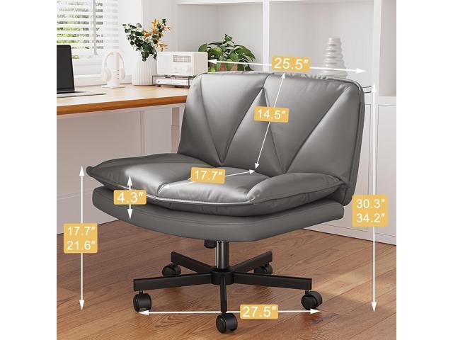Armless Criss Cross Chair with Wheels, Leather Cross Legged Office Chair with 2-Layer Cushion,Swivel Modern Home Office Desk Chair 25.5' Wide Seat...