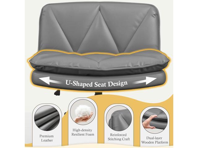 Armless Criss Cross Chair with Wheels, Leather Cross Legged Office Chair with 2-Layer Cushion,Swivel Modern Home Office Desk Chair 25.5' Wide Seat...