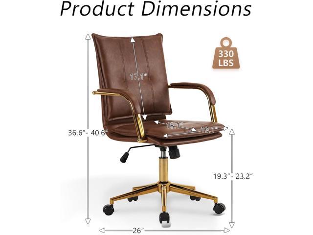 MOJAY Mid-Back Ergonomic Leather Office Chair, Modern Upholstered Executive Desk Chair with Gold Frame Armrest Computer Task Chair (Camel)