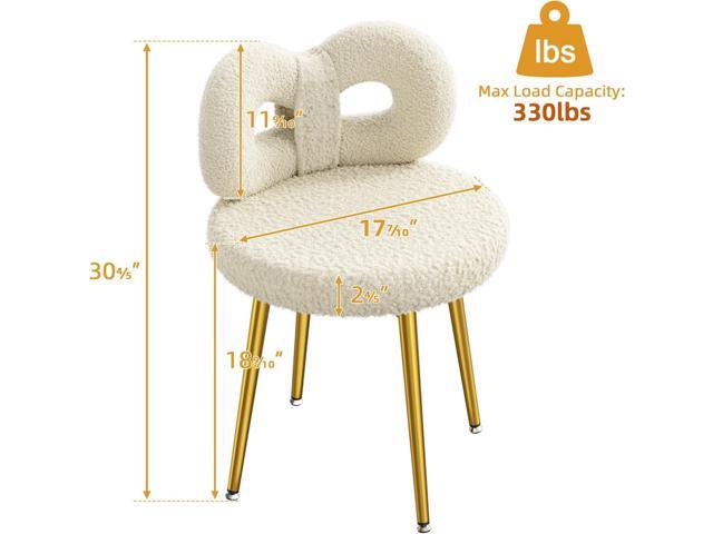 ROOMTEC Swivel Vanity Chair with Back, Upholstered Desk Chair for Girls, Modern Makeup Vanity for Bedroom, Living Room (Off-White with Golden Leg)