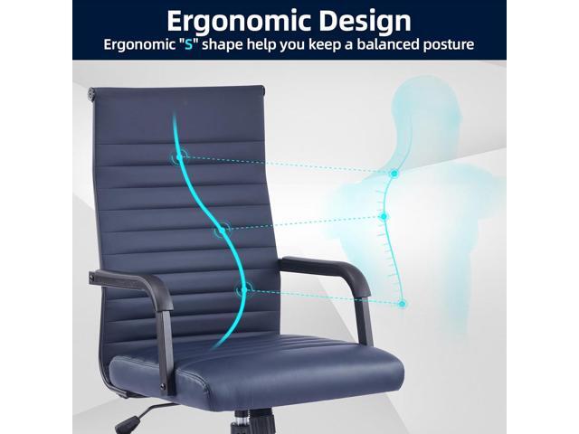 Office Chair, Ergonomic Executive Conference Room Chairs, Ribbed Leather Desk Chair with Lumbar Support, Adjustable Height Mid-Back Swivel Chair...