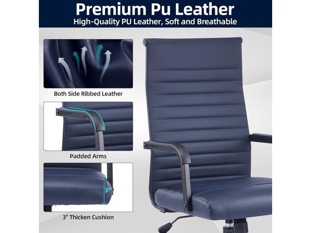 Office Chair, Ergonomic Executive Conference Room Chairs, Ribbed Leather Desk Chair with Lumbar Support, Adjustable Height Mid-Back Swivel Chair...