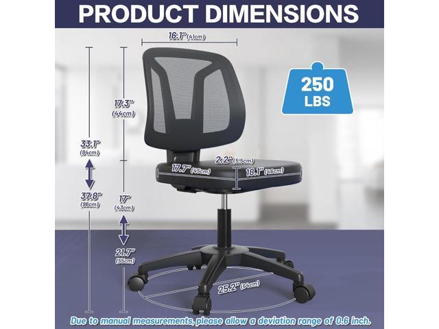 Swivel No Arms Small Home Desk Chair Without Arms for Computer with Height Adjustable Lumber Support and Rotatoable Wheels for Small Spaces