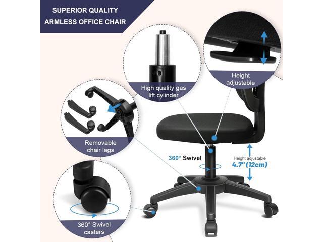 Swivel No Arms Small Home Desk Chair Without Arms for Computer with Height Adjustable Lumber Support and Rotatoable Wheels for Small Spaces
