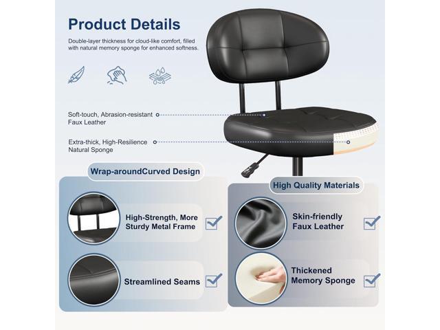 Misolant Vanity Chair with back, Small Armless Cute office Chair with wheels and Lumbar support, Comfy PU Leather Desk Computer Chairs with...