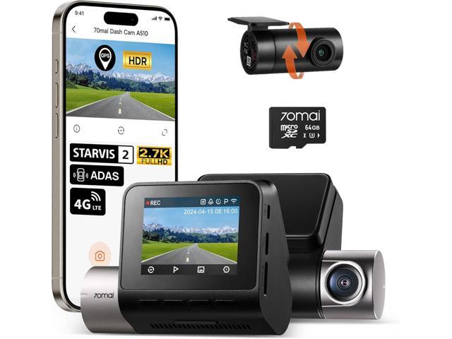 70mai Dash Cam Front and Rear A510,1944P+1080P with STARVIS 2 IMX675 and 64GB Card, Dash Camera for Cars, 4G LTE Support, ADAS, Built-in GPS WiFi,.