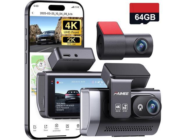 4K Dash Cam Front and Rear with GPS, Upgraded 5.8G WiFi, Dual Dash Camera for Cars, Night Vision, WDR, 160°Wide Angle, 24H Parking Monitor,.