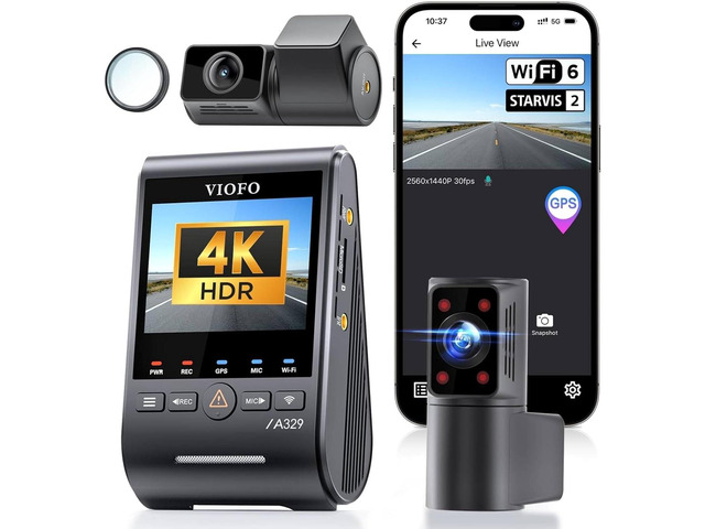 VIOFO A329S 4K 3 Channel Dash Cam, 4K Front + 2K Cabin Fisheye (210°) + 2K Rear, Power Saving Parking Mode, Wi-Fi 6 App Control, All-Channel...