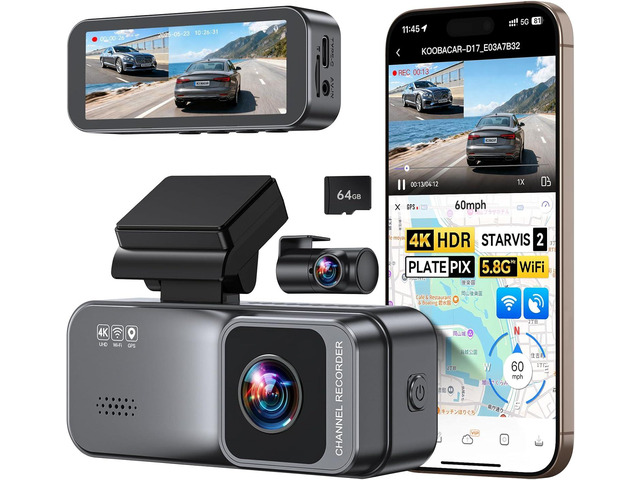 4K/2.5K Dash Cam Front and Rear, Dual Dash Camera for Cars, Included 64GB Card, Built-in Wi-Fi GPS,Car Camera with 3.20' IPS Screen,UHD Night...