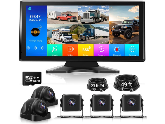 5 Channel Backup Camera System Dash Cam with 10.36' IPS Touch Screen Monitor Rear Side View 5 1080P HD Camera for RV/Truck/Van/Trailer, DVR...