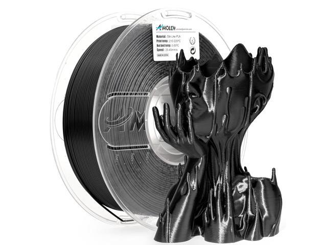 AMOLEN Silk PLA 3D Printer Filament, Shiny Silk Black PLA Filament 1.75mm, 3D Printing PLA Filament for Most 3D Printer, 1kg Spool(2.2lbs)