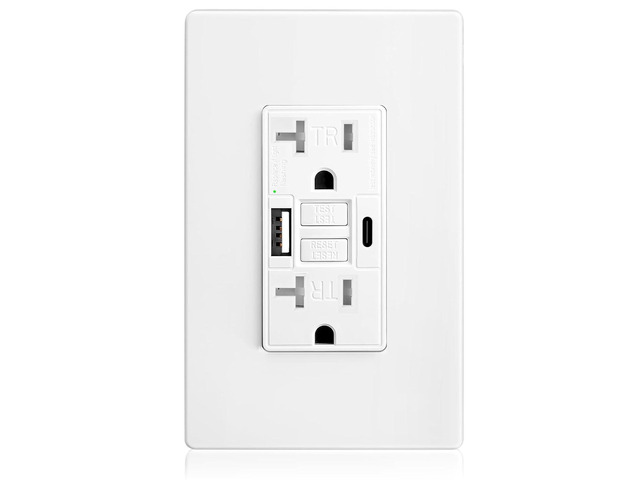 GFCI Outlet 20 Amp, ETL Listed, Charging Power Outlet with USB C & USB A Ports, Tamper-Resistant, Self-Test GFI Receptacles, LED Indicator, with...