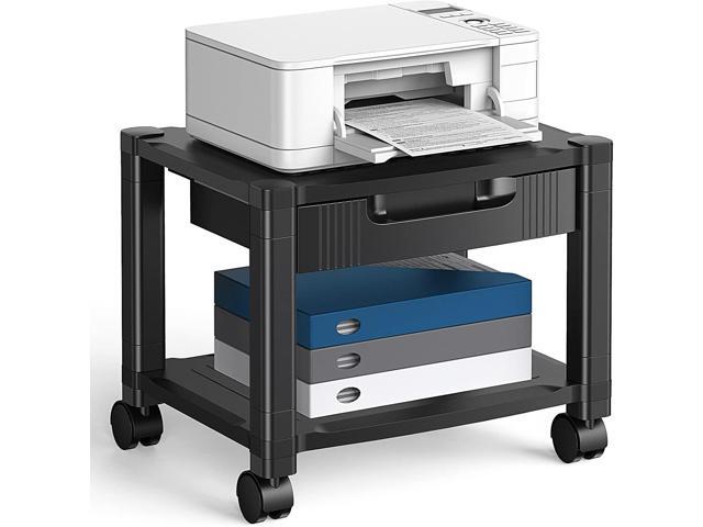 HUANUO Printer Stand with Cable Management and Storage Drawer, Printer Table with Locking Wheels, 14.1-inch Maximum Height Printer Cart for Under.
